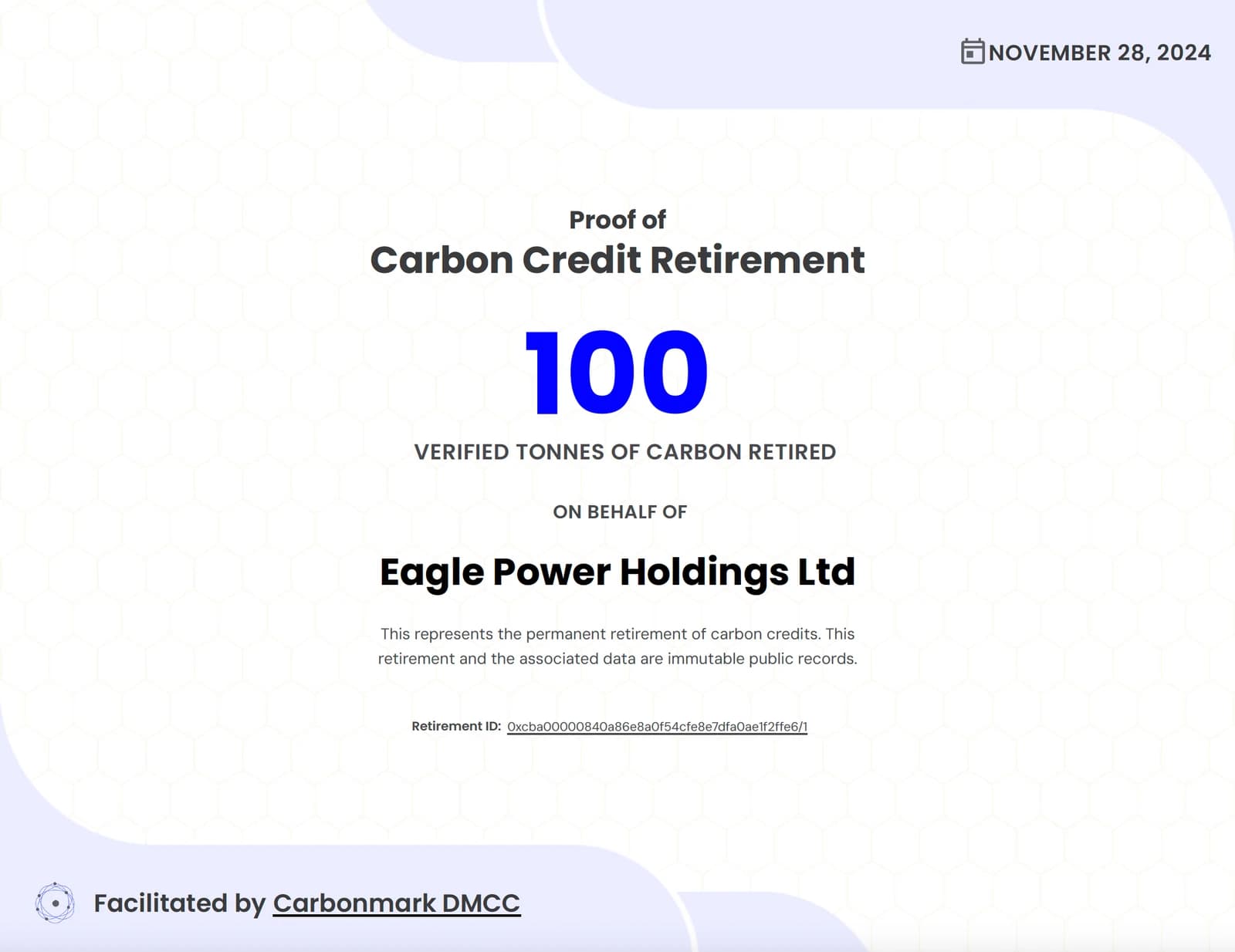 Carbon Retirement Certificate